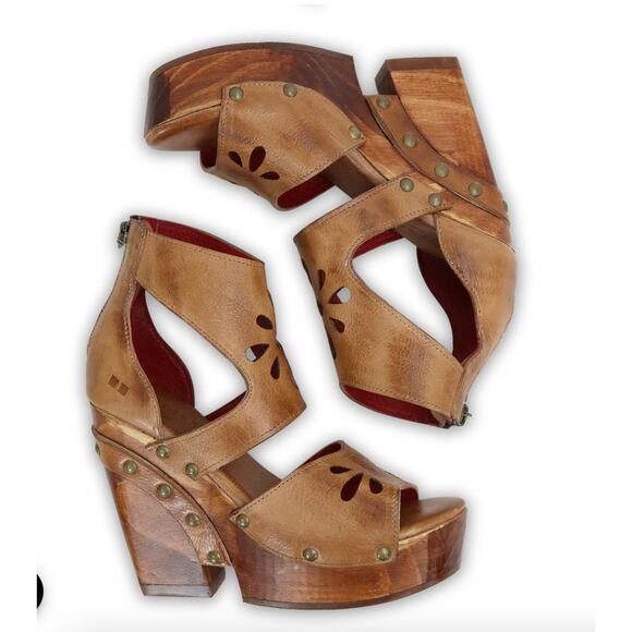 Bed Stu *Lucrative* Floral Cut Wedge Leather Sandals | Sz 10 Tan Rustic NEW $235 - Picture 5 of 6